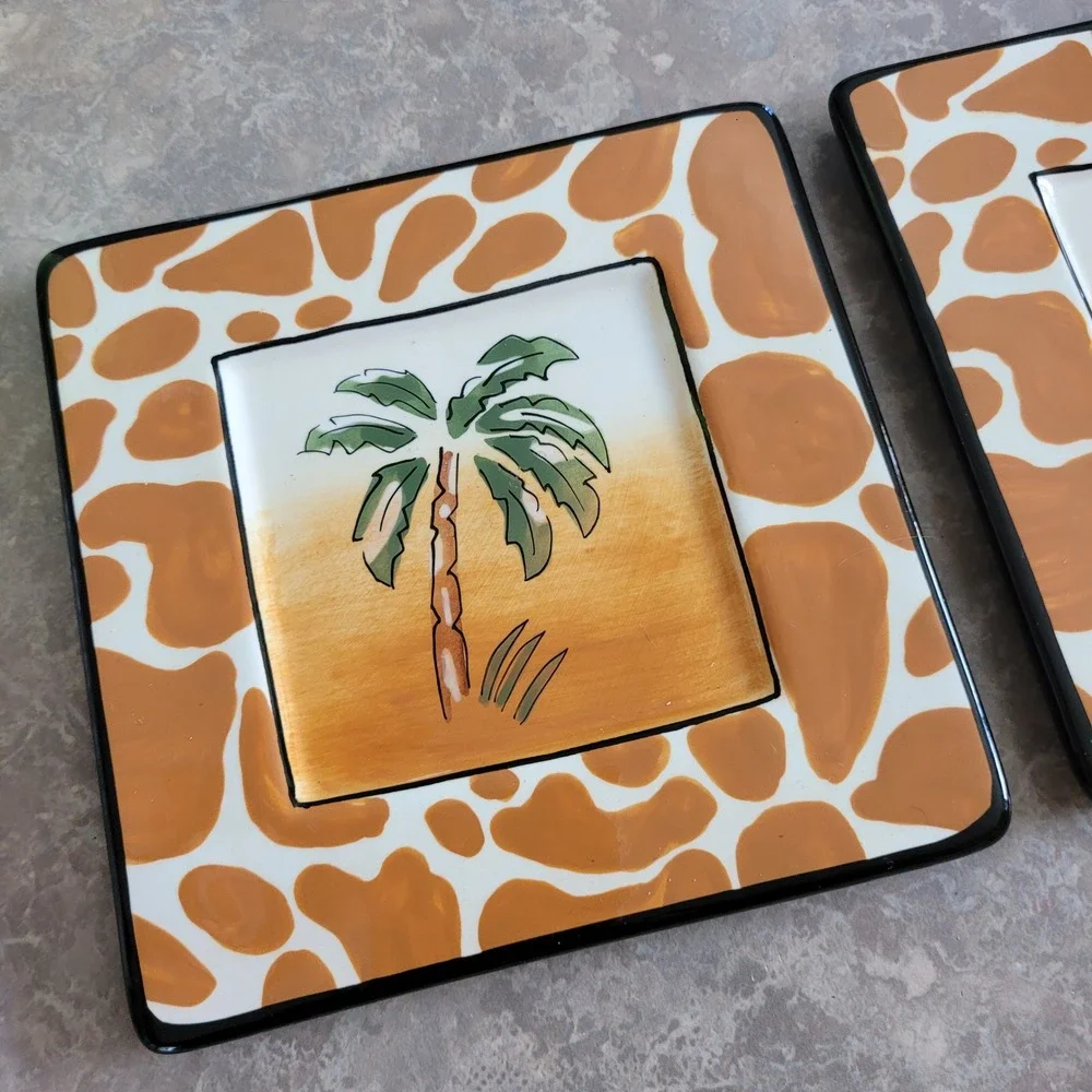 NEW Inspirado Appetizer Plate Palm Tree Giraffe Print Stonelite Set Animal Print